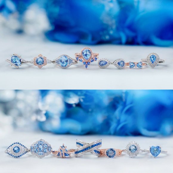 Blue Topaz Bow Ring, 925 Sterling Silver Charmed Aroma - Picture 2 of 6